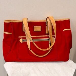 🔥Coach Red and Tan Tote Bag with Leather Trim🔥